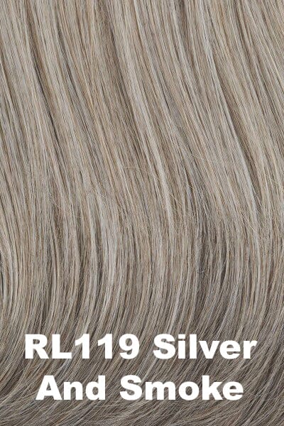 Color Silver & Smoke (RL119) for Raquel Welch wig Ready For Takeoff.  Walnut brown and grey blend with a dark nape.