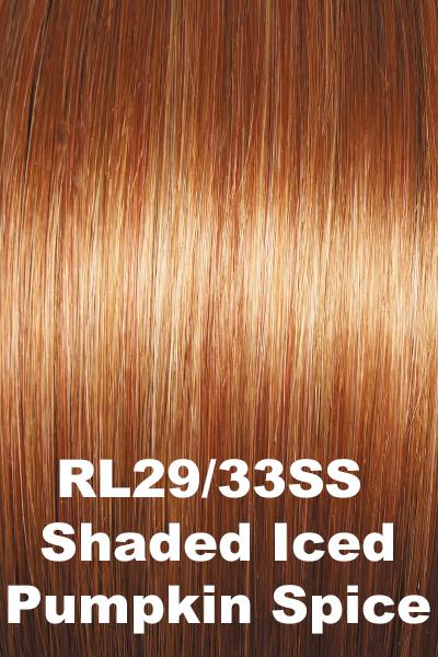 Color Shaded Iced Pumpkin Spice (RL29/33SS) for Raquel Welch wig Sincerely Yours.  Bright strawberry blonde base with copper highlights and dark red brown roots.