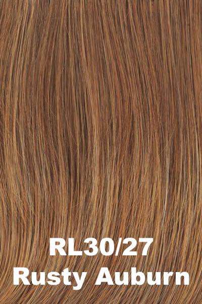 Color Rusty Auburn (RL30/27) for Raquel Welch wig Enchant.  Rusty auburn base with strawberry and honey blonde highlights.