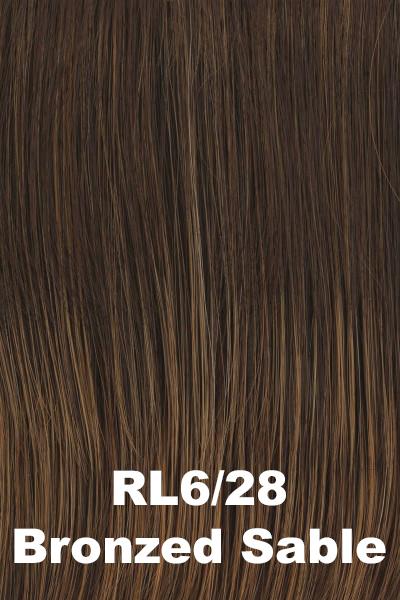 Color Bronzed Sable (RL6/28) for Raquel Welch wig On Point.  Medium brown with a hint of auburn and chestnut brown highlights.