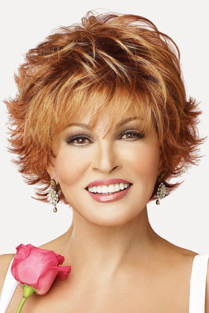 Model wearing Raquel Welch wig Voltage Large 1.