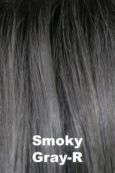 Color Smoky Gray-R for Rene of Paris wig Cheyenne #2391. Cool silver grey base with a lavender and blue hue and blue black root.