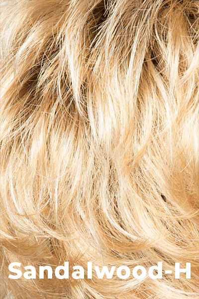Color Sandalwood-H for Noriko wig Lexy #1642. Champagne blonde with pale blonde and creamy blonde highlights and a darker root.