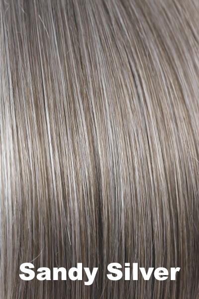 Color Sandy Silver for Orchid wig Scorpio (#5020). Medium warm brown base with silver white highlights gradually darkening near the nape.
