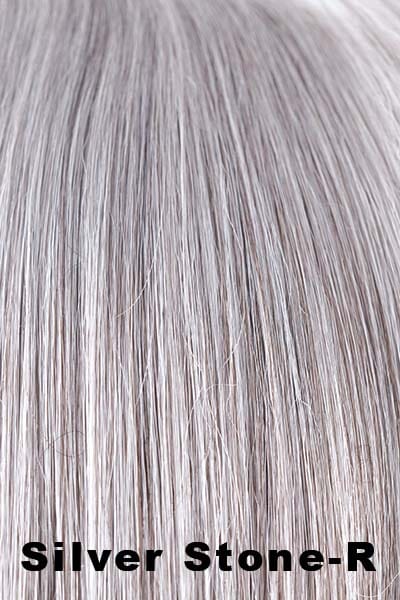 Color Silver Stone-R for Noriko wig Brett #1720. Silver white front, silver and soft brown middle, dark brown mix and silver nape with a dark brown root.
