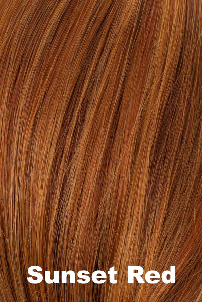 Color Sunset Red for Tony of Beverly wig Frenchy.  Blend of medium auburn base, ginger red and light copper red highlights.
