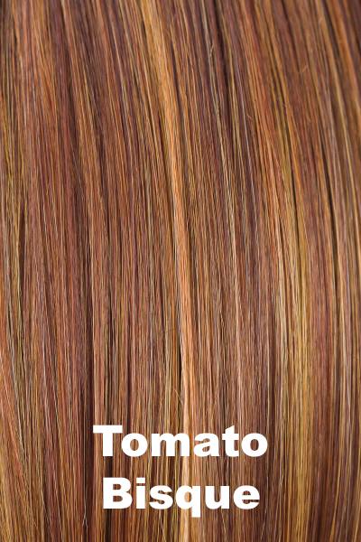 Color Tomato Bisque for Orchid wig Serena (#5025). A rich teak base with dark reddish brown, copper and amber highlights.