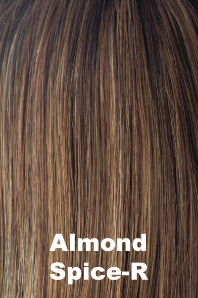 Color Almond Spice-R for Noriko Top Piece Milan (#1658). Rooted neutral medium brown with creamy beige and golden blonde highlights