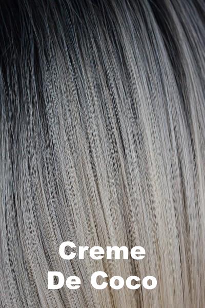 Color Creme de Coco for Orchid wig Diva (#4104). Dark root blending into a cool toned base of cream coconut and ash blonde.