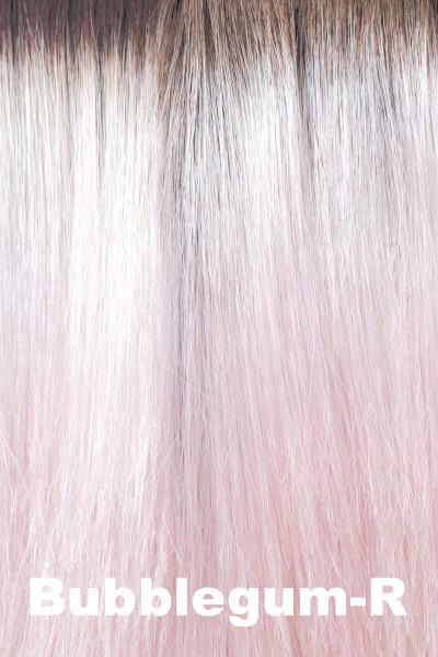 Color Bubblegum-R for Amore wig Addison #4208 Ultra-Petite. Silvery grey pink base with icy brown roots and bubblegum tone through mid length and ends.