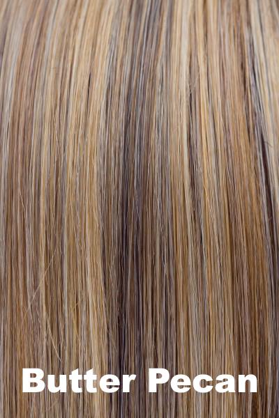 Color Butter Pecan for Rene of Paris wig Tori #2356. Pecan blonde base blended with warm toasted pecan white and creamy blonde multidimensional highlights.