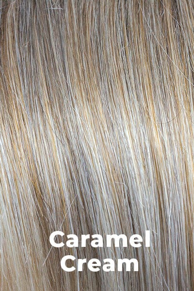Color Caramel Cream for Noriko wig Mason #1632. Cappuccino brown base with golden blonde highlights.