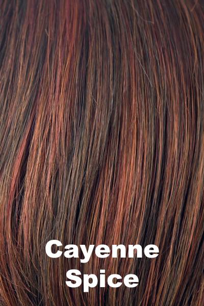 Color Cayenne Spice for Rene of Paris wig Cameron #2362. Deep pepper red base with copper and golden strawberry red highlights.