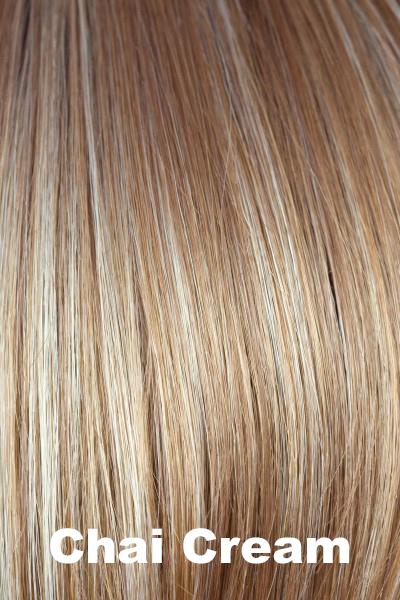 Color Chai Cream for Rene of Paris wig Cameron #2362. Light blonde base with golden ivory, light pearl blonde and beige wheat blonde woven throughout.