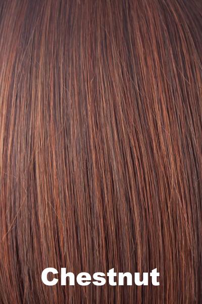Color Chestnut for Noriko wig Ryan #1653. Medium Brown Red blend with copper brown highlights.