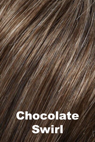 Color Chocolate Swirl for Noriko wig Jackson #1669. Rich medium brown base with a warm toned honey blonde and medium wheat blonde highlights.