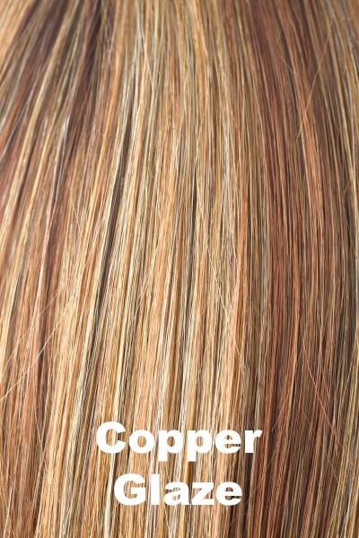 Color Copper Glaze for Rene of Paris wig Tyler #2341. Medium copper brown base with honey golden blonde and red copper highlights.