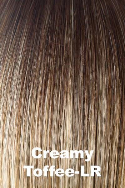 Color Creamy Toffee-LR for Rene of Paris wig Nakia #2393. Rich medium chocolate brown long root gradually blending into a cool honey blonde and creamy blonde base.
