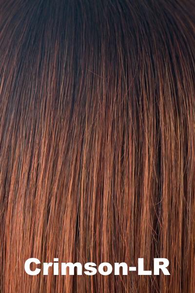Color Crimson-LR for Amore wig Sadie #2558. Cool copper and smokey orange base with a rich medium copper chocolate brown long root.