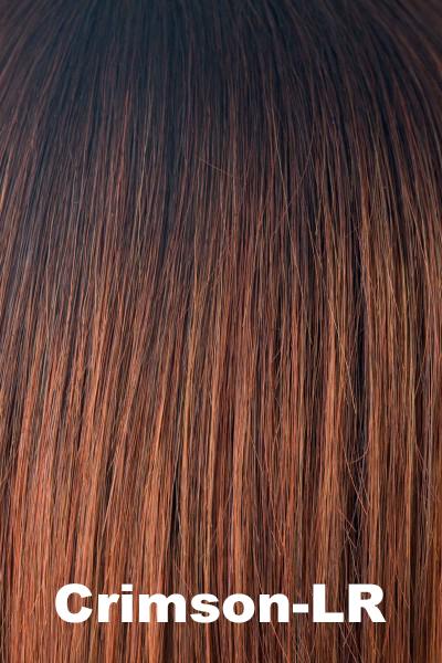 Color Crimson-LR for Rene of Paris wig Dakota #2387. Cool copper and smokey orange base with a rich medium copper chocolate brown long root.