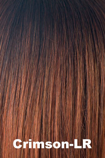 Color Crimson-LR for Amore wig Evanna Mono (#2568). Cool copper and smokey orange base with a rich medium copper chocolate brown long root.