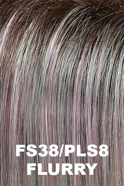 Color FS38/PLS8 (Flurry) for Jon Renau wig Annette (#5138). Dark brown base with white grey and lilac blend.