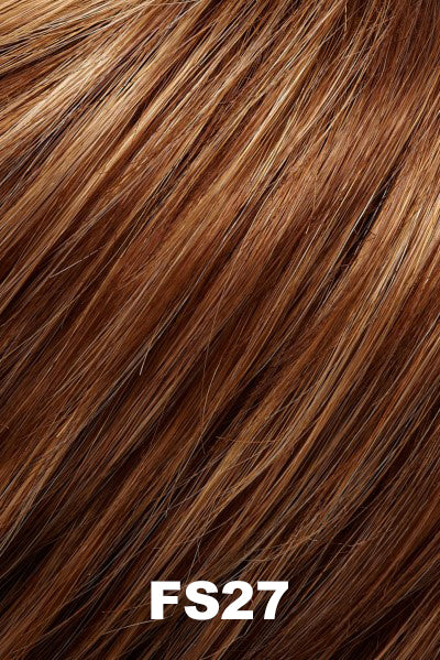 Color FS27 (Strawberry Syrup) for Jon Renau wig Miranda Lite (#5856). Dark red base with golden blonde highlights.