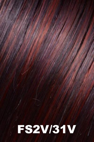 Color FS2V/31V (Chocolate Cherry) for Jon Renau wig Carrie Human Hair (#708). Black base with a violet undertone, crimson red, and violet mahogany highlights.