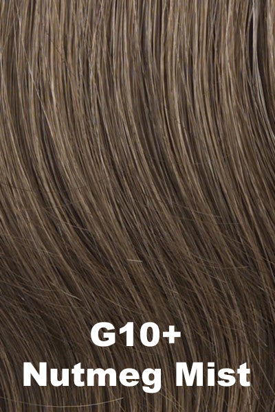 Color Nutmeg Mist (G10+) for Gabor wig Innuendo.  Warm medium brown base with dark blonde and light brown highlights.