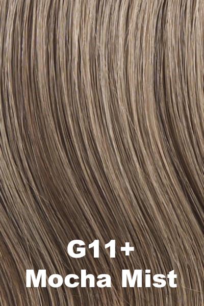 Color Mocha Mist (G11+) for Gabor wig Acclaim.  Light brown base with a cool undertone and natural and sandy blonde highlights.