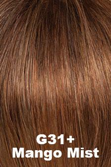 Color Mango Mist (G31+) for Gabor wig Aspire.  Reddish brown base with bright copper blonde highlights.