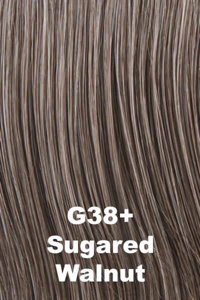 Color Sugared Walnut (G38+) for Gabor wig Acclaim.  Dark grey smokey walnut base with medium grey highlights.