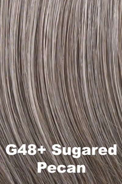 Color Sugared Pecan (G48+) for Gabor wig Instinct petite.  Smokey walnut grey with silver and pearl grey highlights.