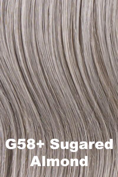 Color Sugarred Almond (G58+) for Gabor wig Acclaim.  Smokey grey with light brown undertones and silver and pearl grey highlights.