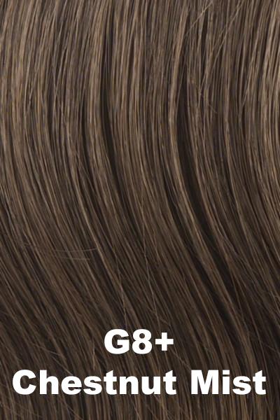 Color Chestnut Mist (G8+) for Gabor wig Zest.  Neutral medium brown base with subtle light brown highlights.