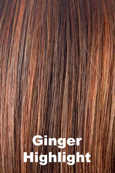 Color Ginger H for Amore wig Codi #2543. Deep brown base with smoked paprika, ginger and copper highlights.