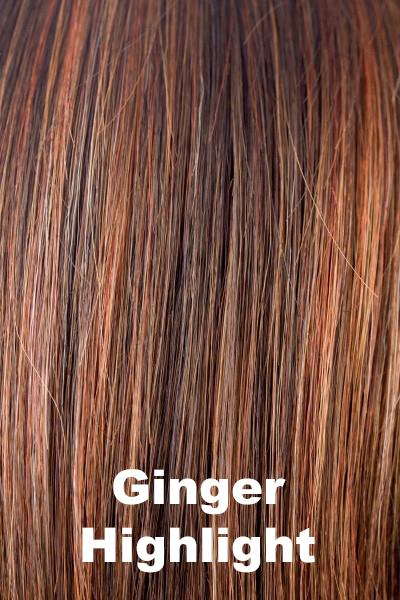 Color Ginger H for Rene of Paris wig Zoe #2349. Deep brown base with smoked paprika, ginger and copper highlights.