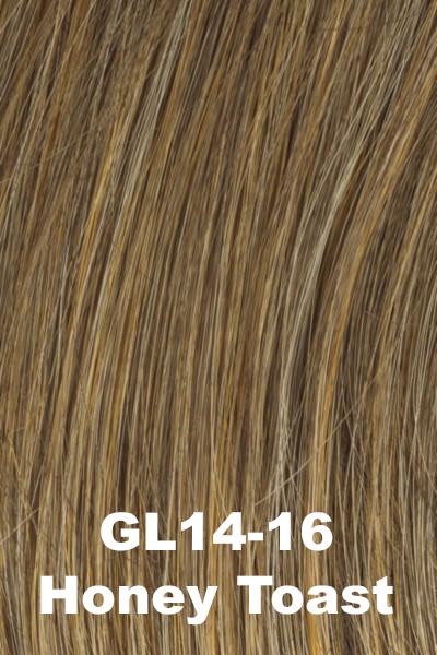 Color Honey Toast (GL14/16) for Gabor wig Debutante.  Dark blonde with golden undertones and coppery caramel highlights.