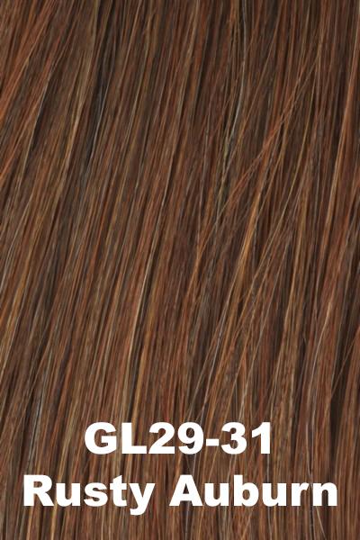 Color Rusty Auburn (GL29-31) for Gabor wig High Society.  Medium auburn with a hint of light brown, honey blonde, golden blonde, and light golden copper highlights.