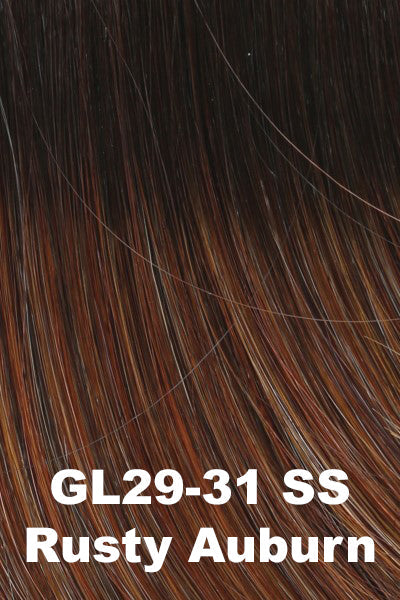 Color SS Rusty Auburn (GL29-31SS) for Gabor wig Blushing Beauty.  Auburn base with chocolate brown undertones, medium copper and amber highlights with shaded roots.