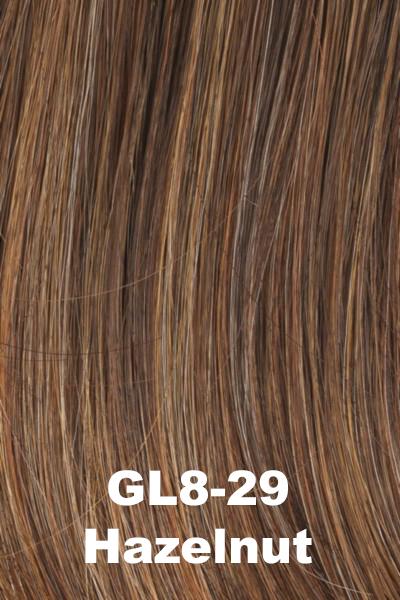 Color Hazelnut (GL8-29) for Gabor wig High Impact.  Medium brown with warm golden undertone and honey brown and light copper brown highlights.