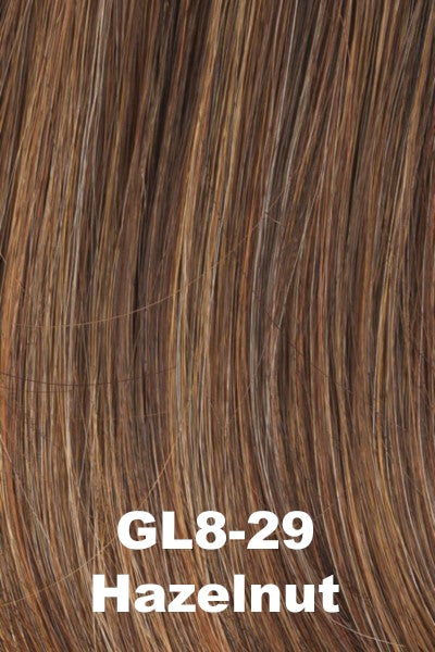Color Hazelnut (GL8-29) for Gabor wig Curves Ahead.  Medium brown with warm golden undertone and honey brown and light copper brown highlights.