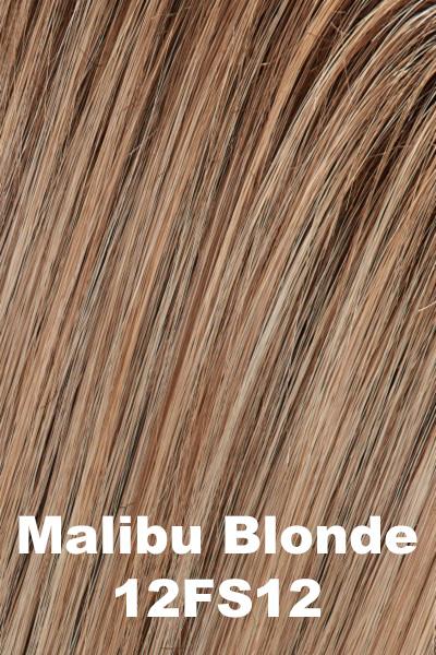 Color 12FS12 (Malibu Blonde) for Jon Renau wig Zara (#5133). Natural sunkissed blonde that has a honey blond base, lighter cream and wheat blonde highlights, and a medium brown root.