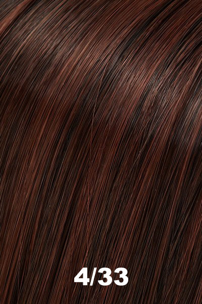 Color 4/33 (Chocolate Raspberry Truffle) for Jon Renau wig Spicy (#5144). Dark brown base with burgundy brown highlights.