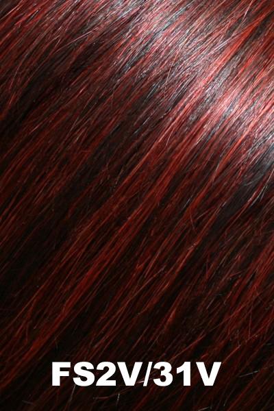Color FS2V/31V (Chocolate Cherry) for EasiHair EasiPieces 16'' L x 4" W (#786). Black base with a violet undertone, crimson red, and violet mahogany highlights.