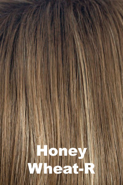 Color Honey Wheat-R for Amore wig Arden (#2584). Chocolate brown root with honey cream highlights and wheat blonde tones.