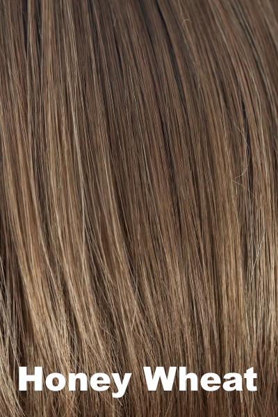 Color Honey Wheat for Rene of Paris wig Kourtney #2367. Chocolate brown root with medium blonde highlights and honey and cream undertones.