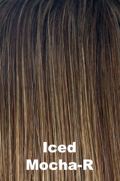Color Iced Mocha-R for Noriko wig Brett #1720. Medium brown base with cool light blonde highlights and a warm dark root.