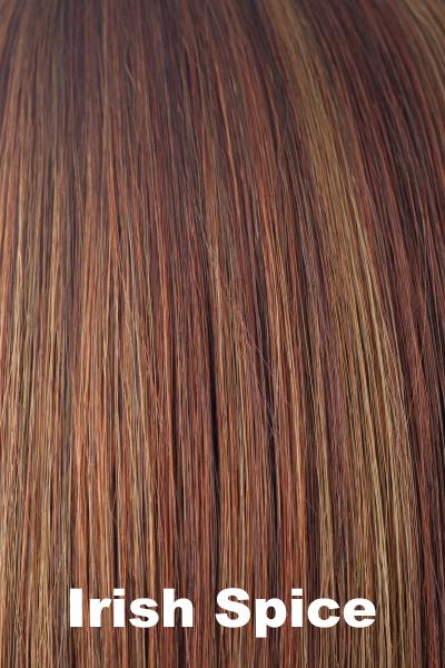 Color Irish Spice for Rene of Paris wig Felicity #2353. A mixed blend of medium and light brown with slices of cool copper highlights.