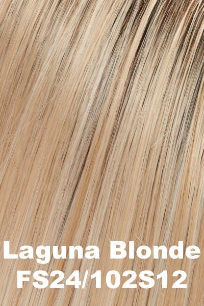 Color FS24/102S12 (Laguna Blonde) for Jon Renau top piece Top Smart 18" (#6001). Pale creamy blonde base with subtle honey blonde woven throughout and a light golden brown root.